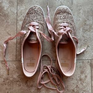 Kate Spade Gold Glitter Sneakers with Pink Accents